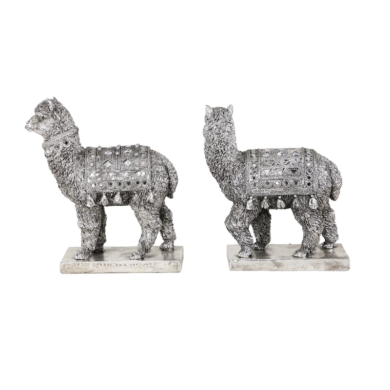 Silver Polystone Eclectic Sculpture People (Set of 2) - 9 x 4 x 10 and 8 x 4 x 10