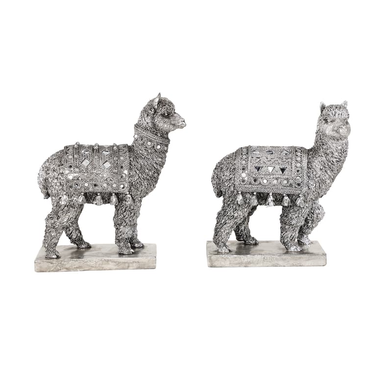 Silver Polystone Eclectic Sculpture People (Set of 2) - 9 x 4 x 10 and 8 x 4 x 10