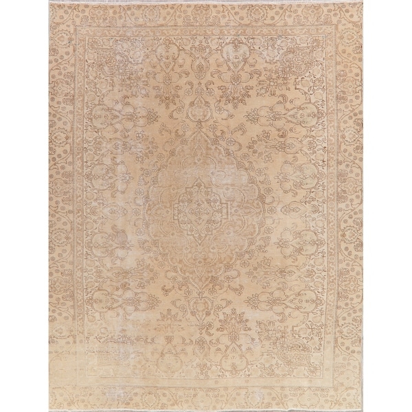 Tabriz Oriental Antique Hand Knotted Muted Distressed Persian Area Rug - 12'0" x 9'2"