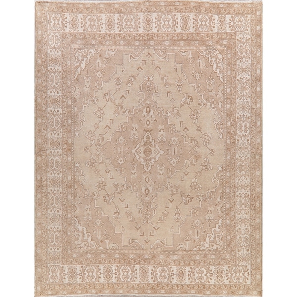 Ferdos Oriental Vintage Hand Knotted Muted Distressed Persian Area Rug - 12'0" x 9'3"