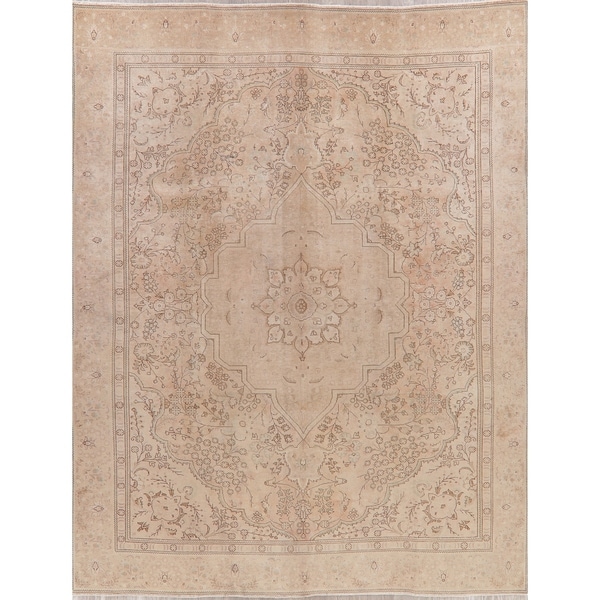 Tabriz Oriental Hand Knotted Muted Distressed Persian Area Rug Vintage - 12'1" x 9'5"