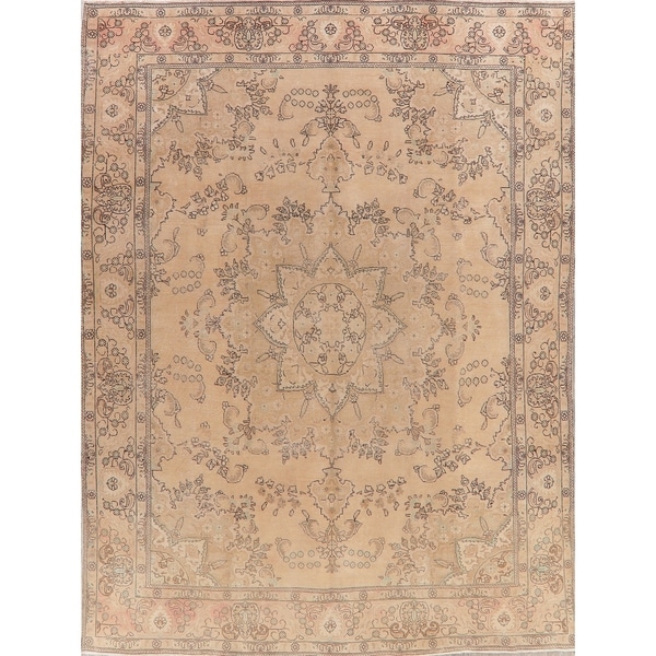 Muted Distressed Tabriz Oriental Hand Knotted Persian Area Rug Vintage - 12'11" x 9'7"