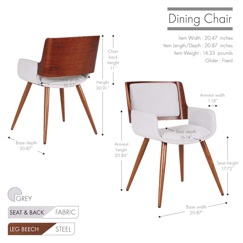 Porthos Home Finnick Mid-century Fabric and Steel Dining Chair