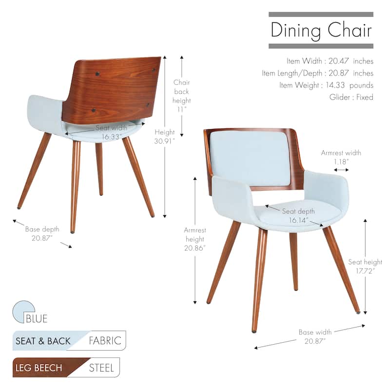 Porthos Home Finnick Mid-century Fabric and Steel Dining Chair