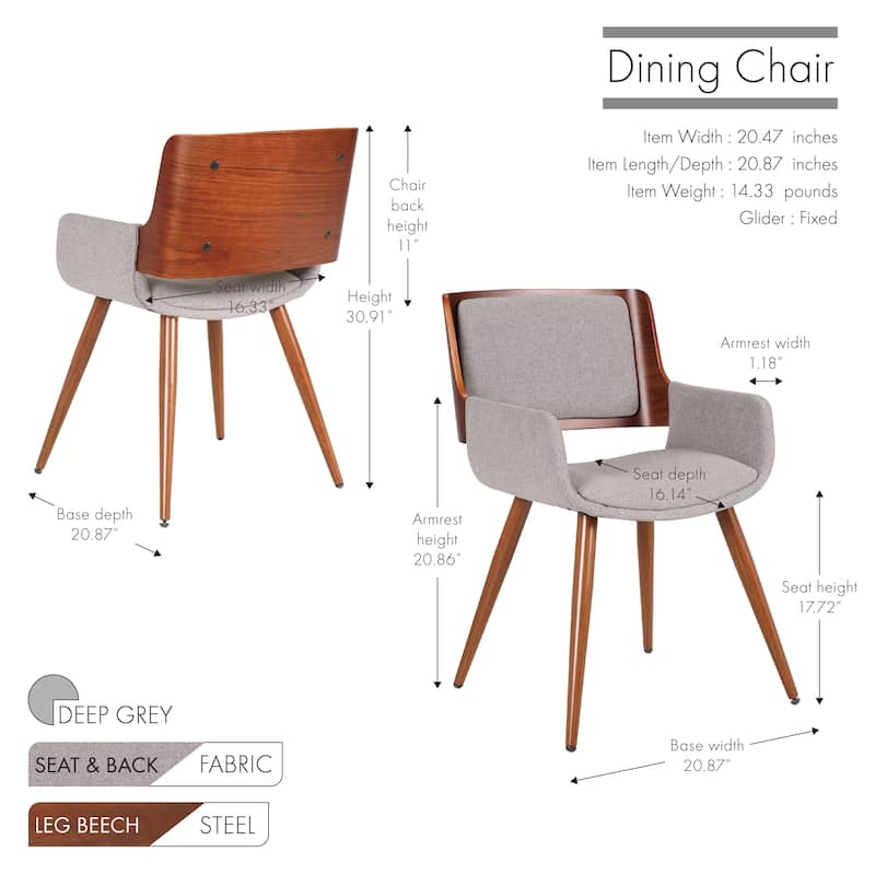 Porthos Home Finnick Mid-century Fabric and Steel Dining Chair