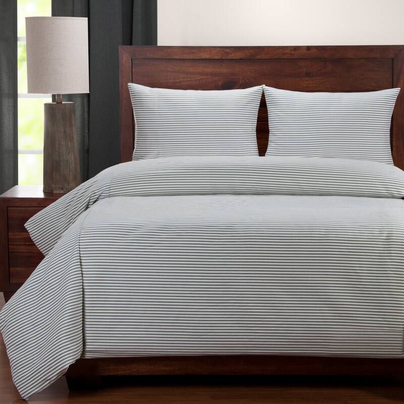 Revolution Plus, Everlast Apricot, Fog, Greige, Juniper & Navy Striped Duvet Covers - Juniper - Queen