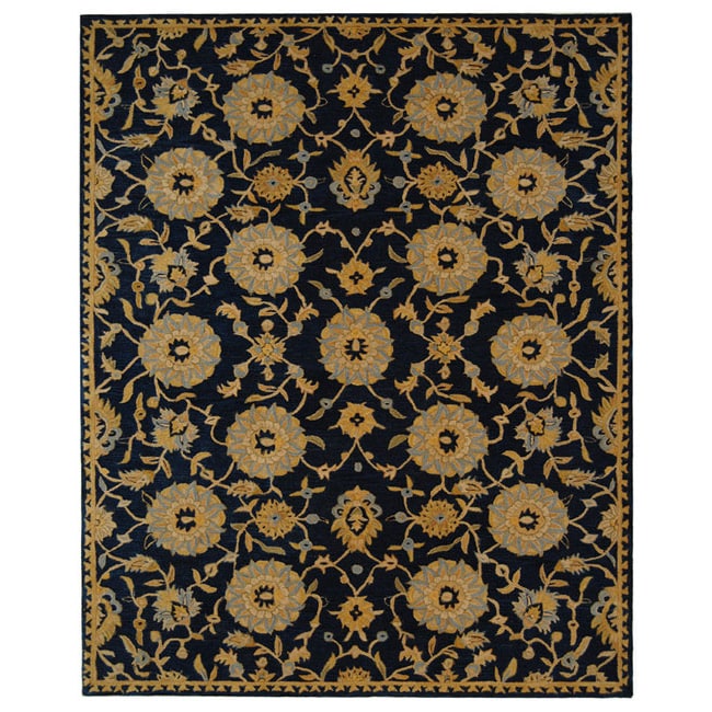 Handmade Medallions Navy Wool Rug (96 X 136)