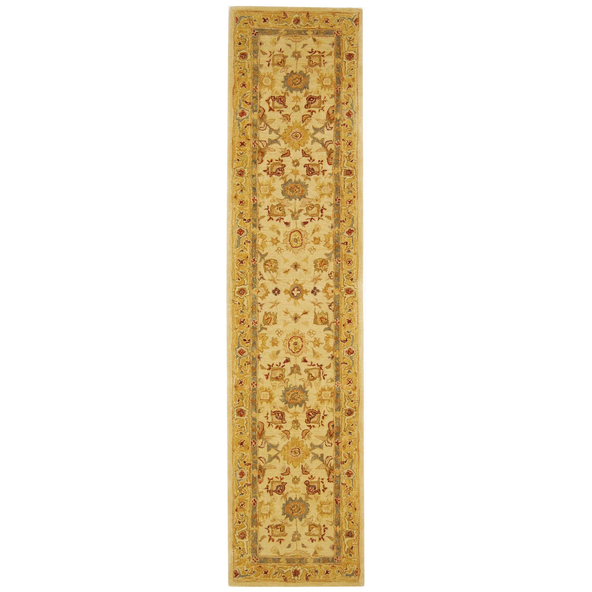 Handmade Heirloom Ivory/ Gold Wool Runner (23 X 12) (IvoryPattern OrientalMeasures 0.625 inch thickTip We recommend the use of a non skid pad to keep the rug in place on smooth surfaces.All rug sizes are approximate. Due to the difference of monitor col
