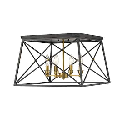 Trestle 4 Light Flush Mount in Matte Black + Olde Brass