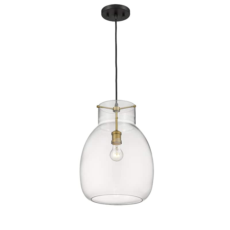 Bella 1 Light Pendant in Matte Black + Olde Brass