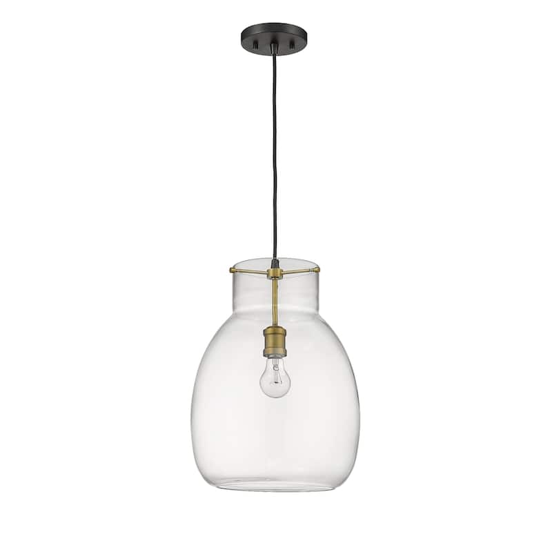 Bella 1 Light Pendant in Matte Black + Olde Brass