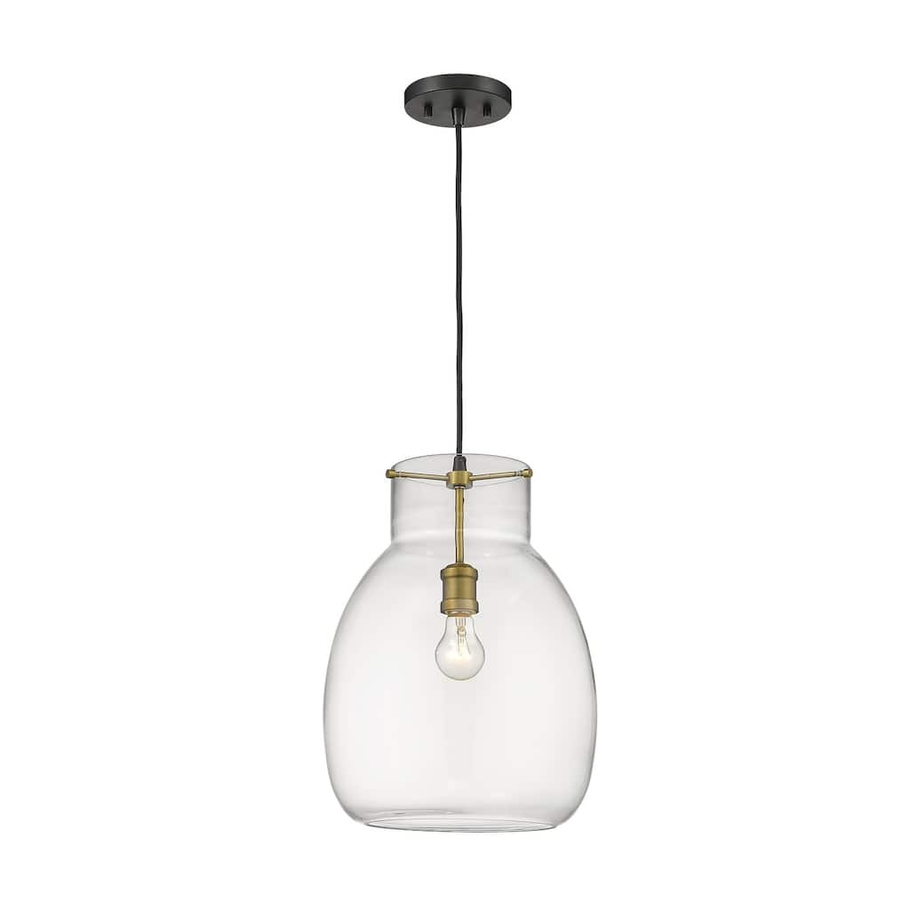 Bella 1 Light Pendant in Matte Black + Olde Brass