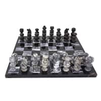 Check in Gray Onyx and Marble Chess Set - Black