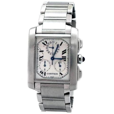 Pre-owned Large Stainless Steel Cartier Tank Francais Chrono Watch
