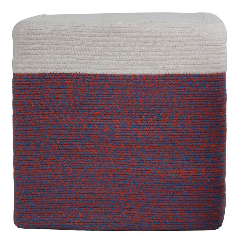 Cortesi Home Macon Square Rope Pouf Ottoman, Grey and White