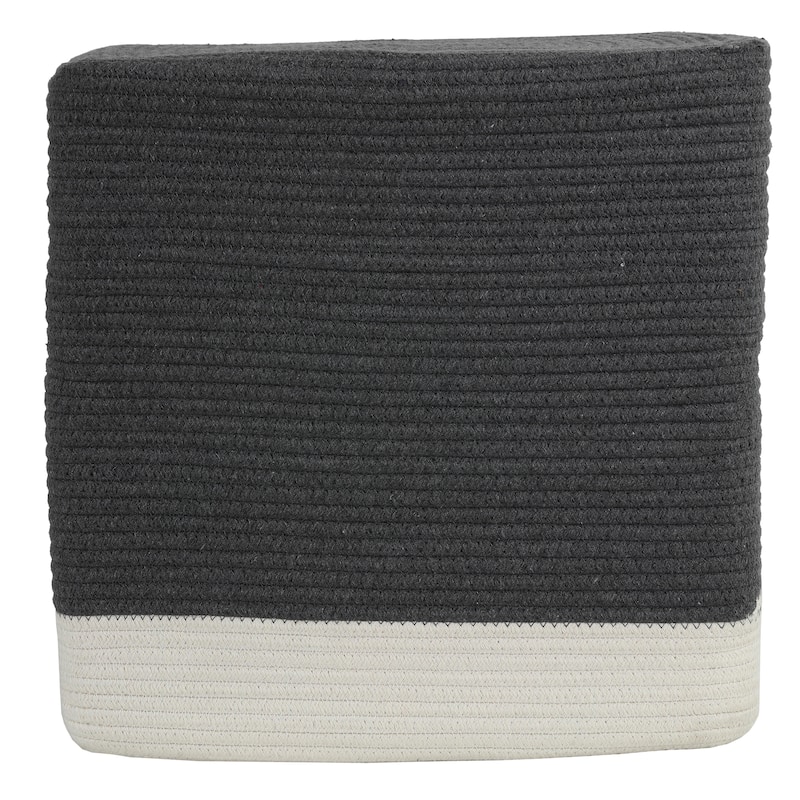 Cortesi Home Macon Square Rope Pouf Ottoman, Grey and White