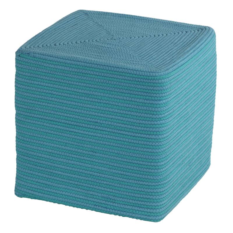 Cortesi Home Macon Square Rope Pouf Ottoman, Grey and White - Aqua