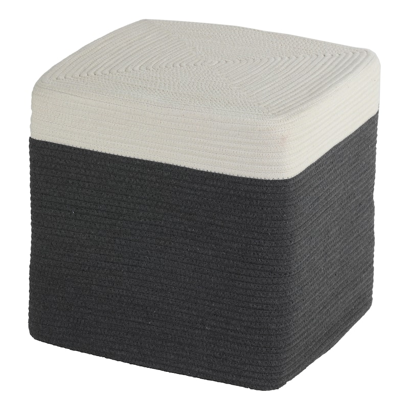 Cortesi Home Macon Square Rope Pouf Ottoman, Grey and White - Grey and White