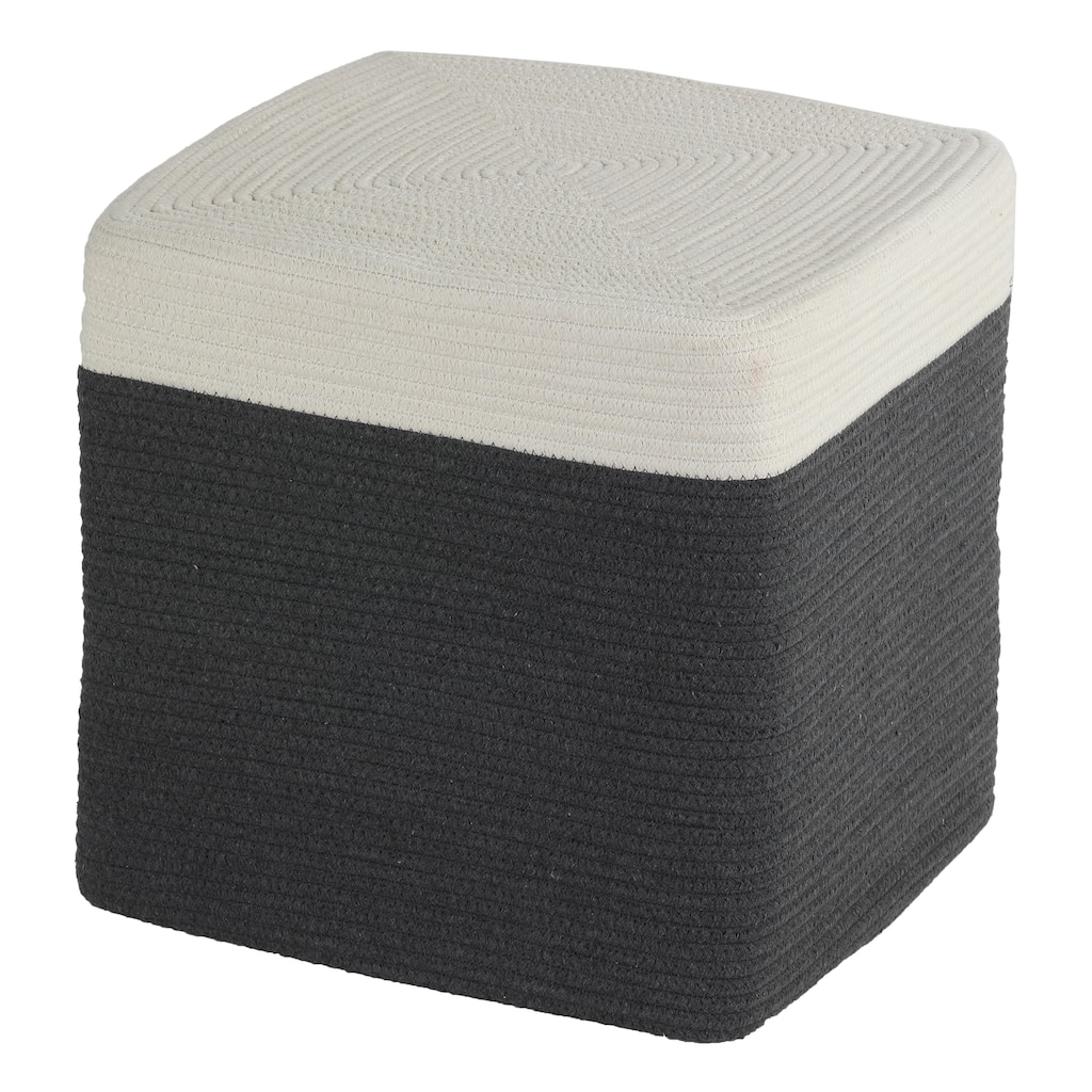 Cortesi Home Macon Square Rope Pouf Ottoman, Grey and White