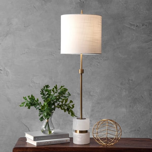 Nuloom 31 Marble Mounted Pole Linen Shade Table Lamp Mounted Pole Linen Shade Table Lamp
