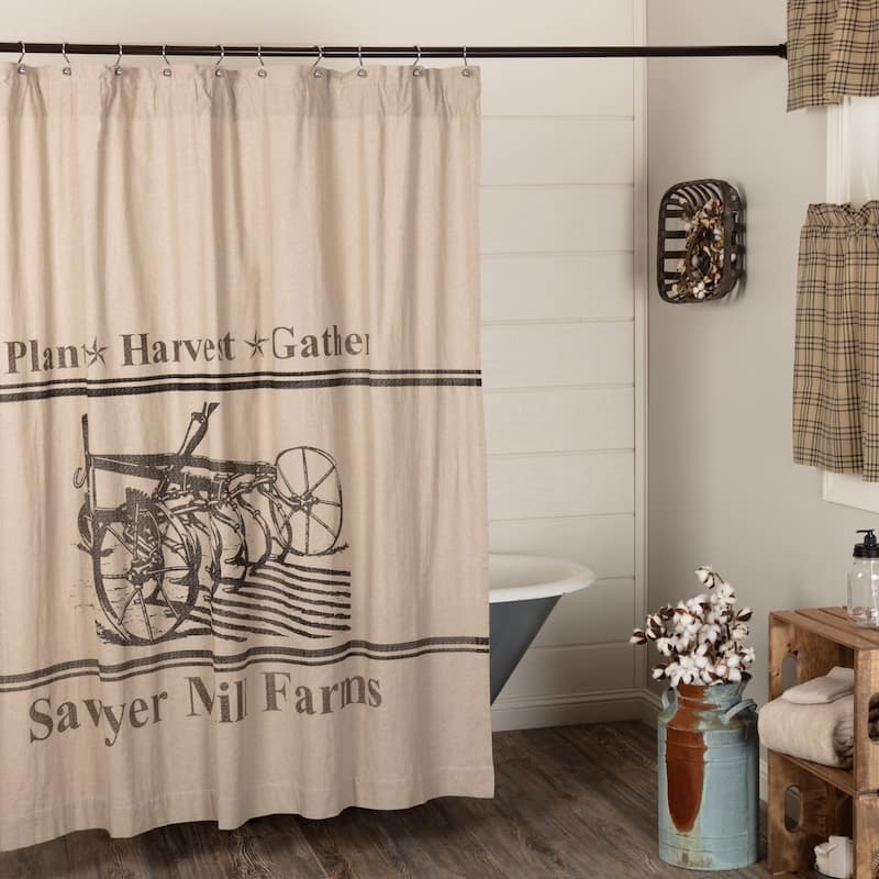 Sawyer Mill Charcoal Plow Shower Curtain 72x72 - Shower Curtain 72x72 - Khaki/Caviar/Autumn Brown