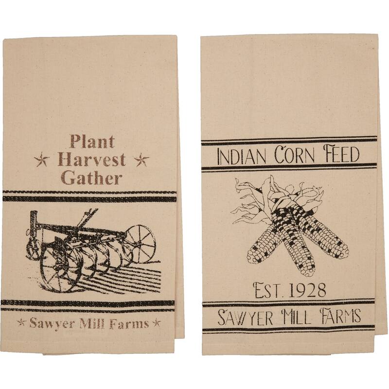 Sawyer Mill Charcoal Plow & Corn Muslin Unbleached Natural Tea Towel Set of 2 19x28 - Tea Towel 28x19