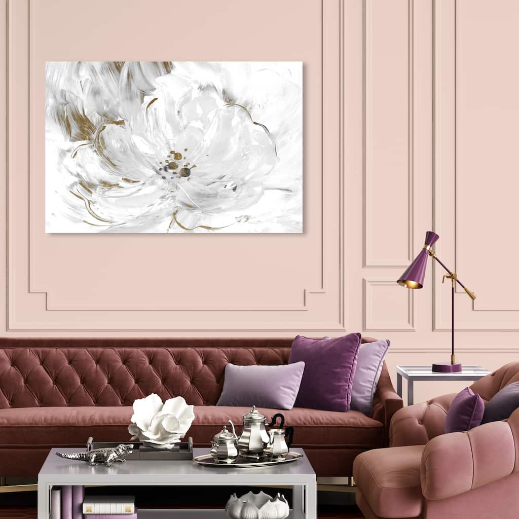 Oliver Gal 'Camelia Morning ' Abstract Wall Art Canvas Print - White, Gold