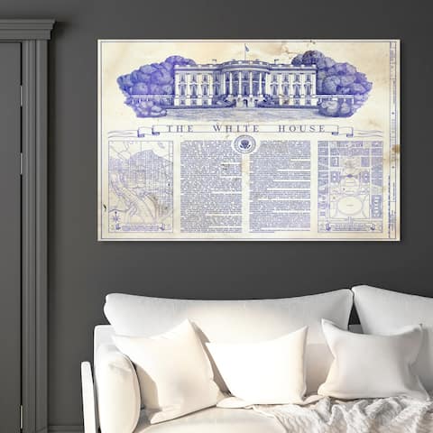 Oliver Gal 'The White House Blueprint' Architecture and Buildings Wall Art Canvas Print - Blue, Brown