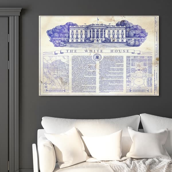 Oliver Gal 'The White House Blueprint' Architecture and Buildings Wall Art  Canvas Print - Blue, Brown - Bed Bath & Beyond - 28595439