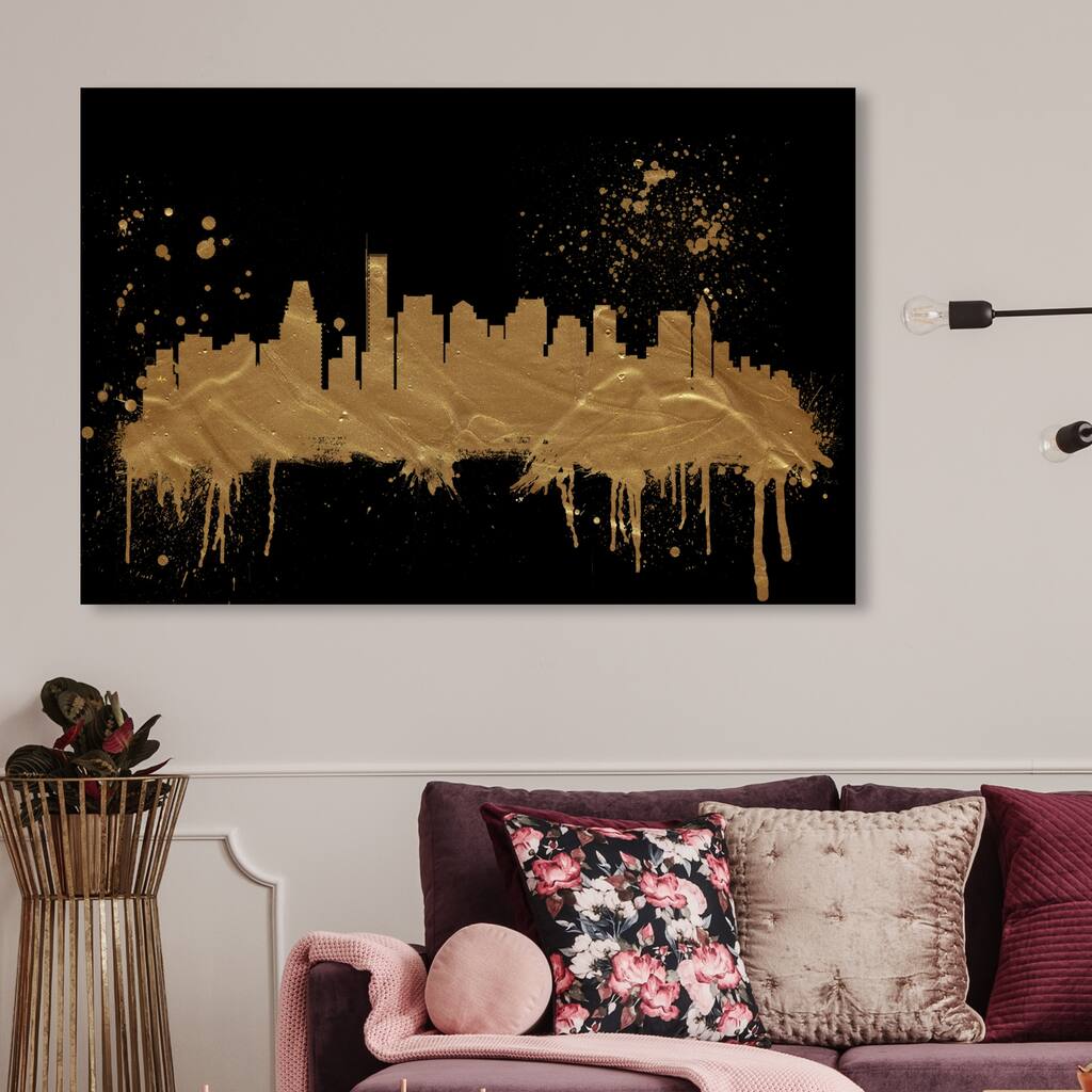 Oliver Gal 'Boston Skyline' Cities and Skylines Wall Art Canvas Print - Black, Gold