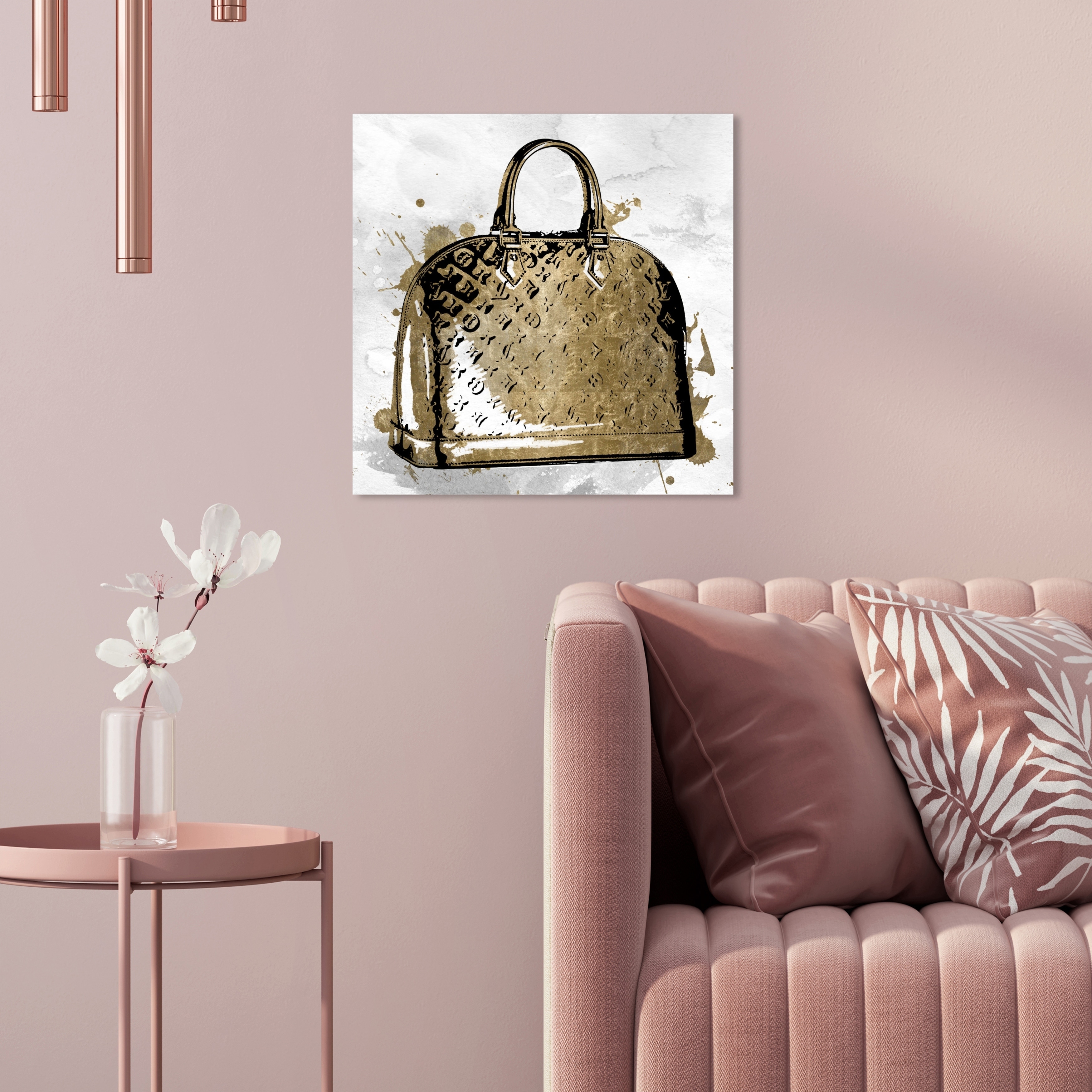 Oliver Gal 'LV Gold' Fashion and Glam Wall Art Framed Canvas Print Handbags  - Gold, White - On Sale - Bed Bath & Beyond - 31794545