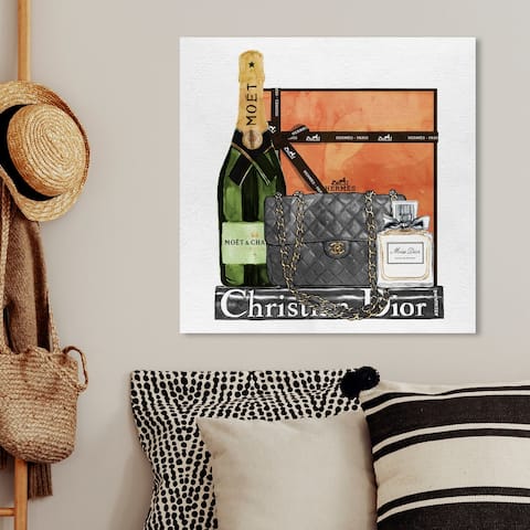 Oliver Gal 'Delicate Perfume and Books' Fashion and Glam Wall Art Canvas Print - Black, Orange