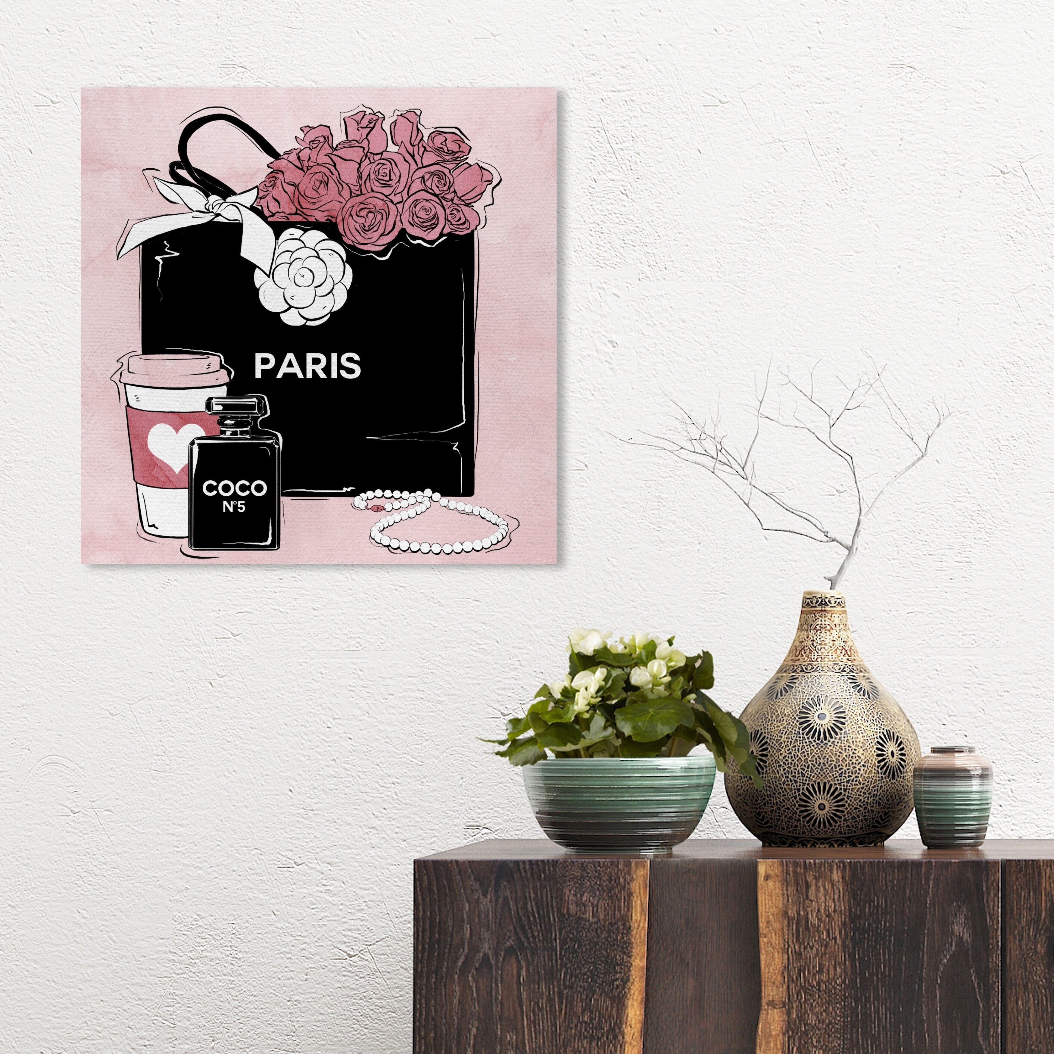 pink and black chanel wall decor