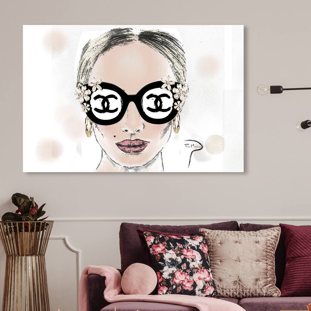 Oliver Gal 'Pily Montiel - I got my eyes on you' Fashion and Glam Wall Art Canvas Print - White, Pink