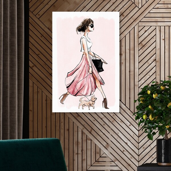 Oliver Gal 'Dog Walk Couture PINK' Fashion and Glam Wall Art