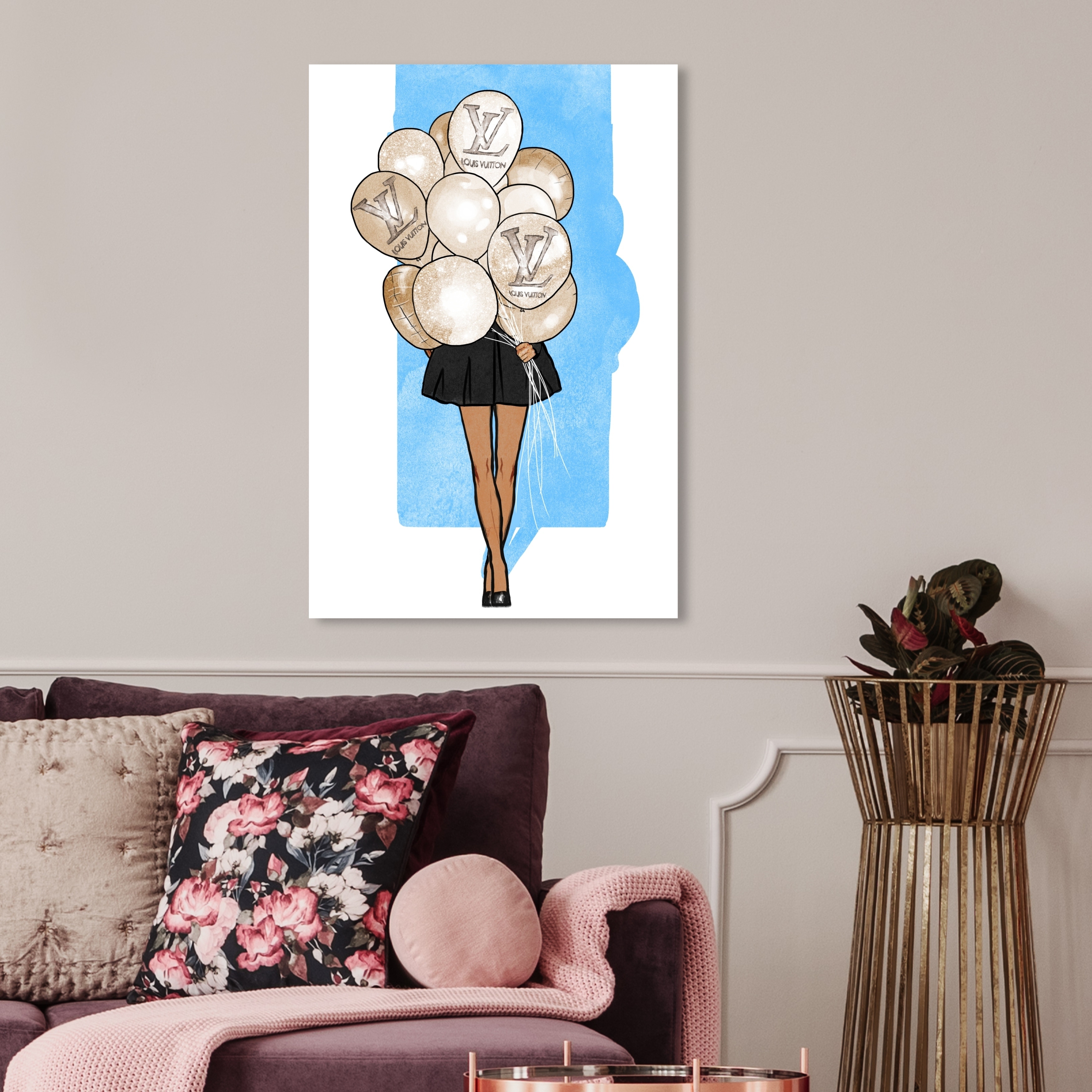 Oliver Gal 'Balloon Girl Blue' Fashion and Glam Wall Art Canvas Print -  Black, Gold - Bed Bath & Beyond - 28596307