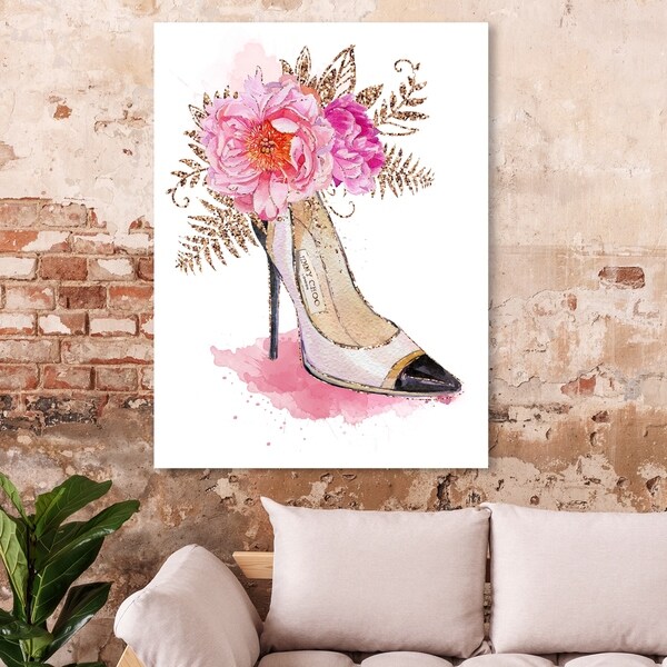 Oliver Gal 'Blush Floral Shoe' Fashion and Glam Wall Art Canvas Print ...