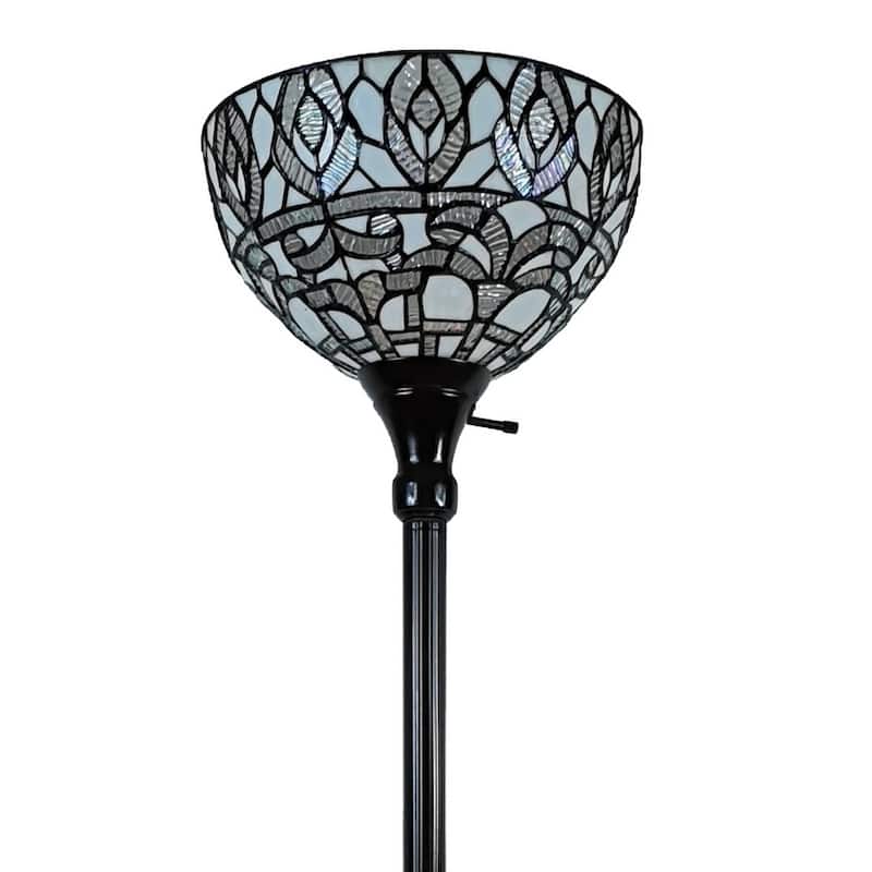 Tiffany Style Floor Lamp Torchiere Standing 72" Tall Stained Glass White Traditional Peacock Reading AM275FL12B Amora Lighting