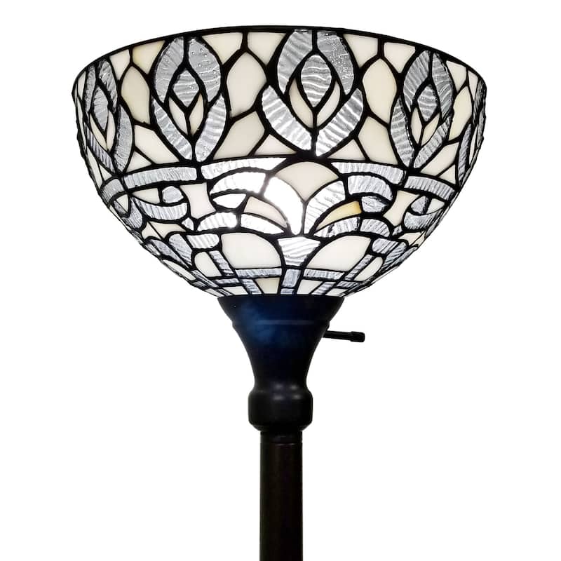 Tiffany Style Floor Lamp Torchiere Standing 72" Tall Stained Glass White Traditional Peacock Reading AM275FL12B Amora Lighting