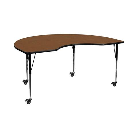 Offex 48"W x 96"L Mobile Kidney Shaped Activity Table with 1.25" Thick Oak Laminate Top and Standard Height Adjustable Legs
