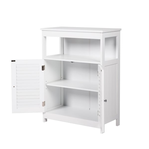 White Floor Cabinet Storage Double Door Bathroom Organizer Shelves Furniture New