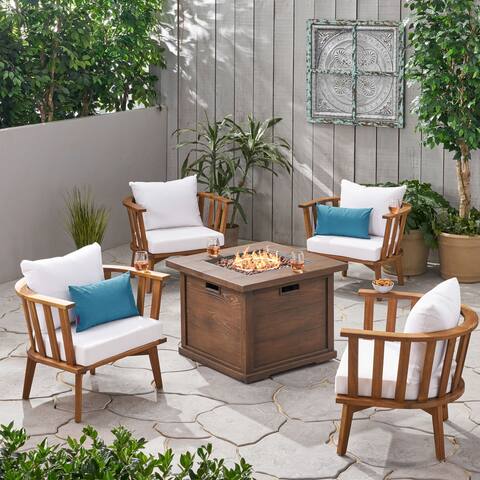 Walson Outdoor 4 Seater Acacia Wood Club Chairs and Fire Pit Set by Christopher Knight Home