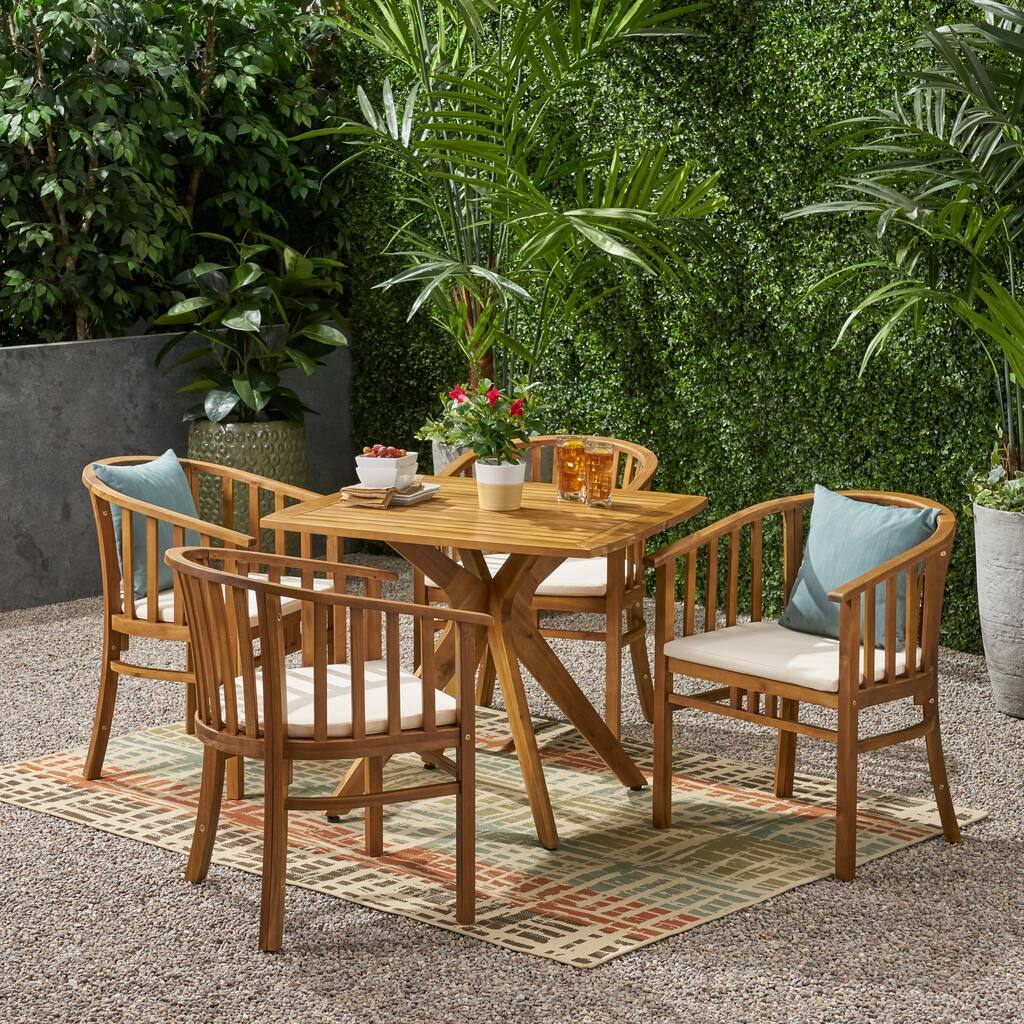 Alondra Outdoor 4 Seater Acacia Wood Square Dining Set by Christopher Knight Home
