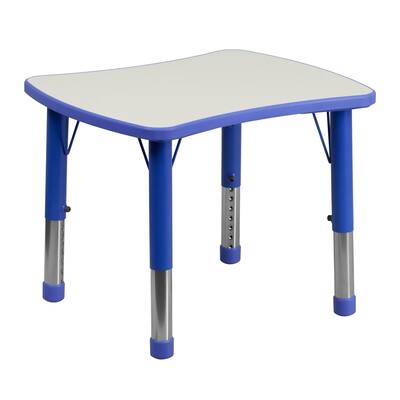 Offex 21.875"W x 26.625"L Height Adjustable Rectangular Blue Plastic Activity Table with Grey Top - N/A