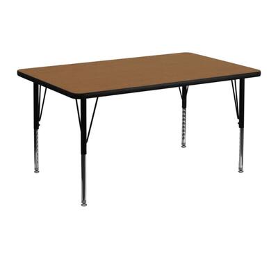 Offex 30"W x 48"L Rectangular Oak Thermal Laminate Activity Table with Height Adjustable Short Legs - N/A