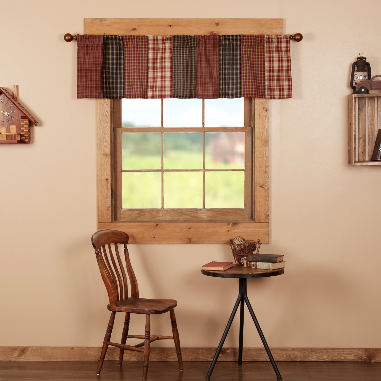 VHC Brands Primitive Rustic Lodge Kitchen Window Curtains Tartan   Red Rustic Kitchen Curtains VHC Beckham Patchwork Valance Rod Pocket Cotton 3494663e 1f82 4f10 9def 0c1939efc774 