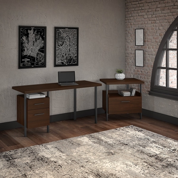 Bush Furniture Architect 60W Writing Desk with Lateral File Cabinet