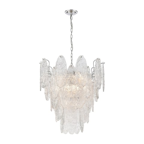 Frozen Cascade 9-Light Chandelier in Polished Chrome with Clear Textured Glass