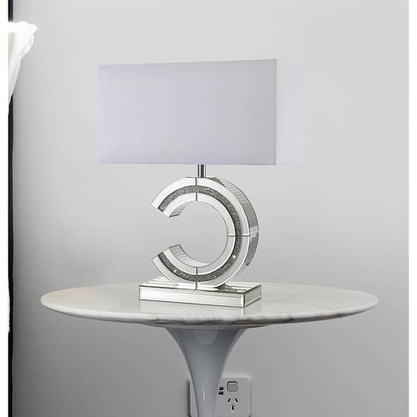 20 in AEGEAN CRYSTAL ICE MIRROR ARC OF CIRCLE BEDSIDE TABLE LAMP (As Is  Item)