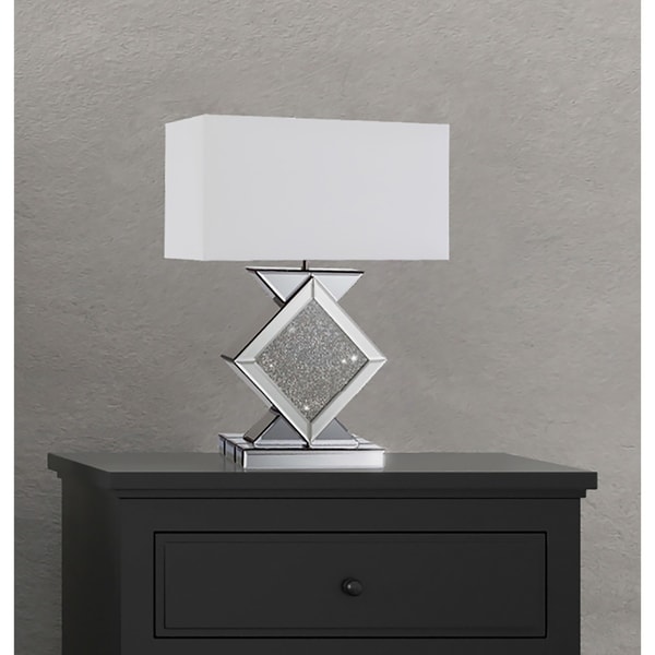 Table Lamp Sparkly Silver Floating Crystal Choice of Black or White Shade